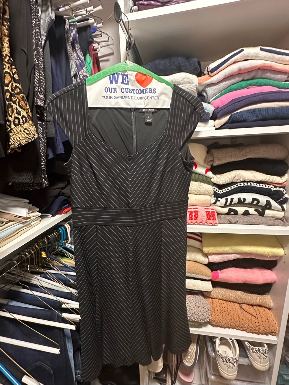 White House Black Market Black Pinstripe Fit-and-Flare Dress